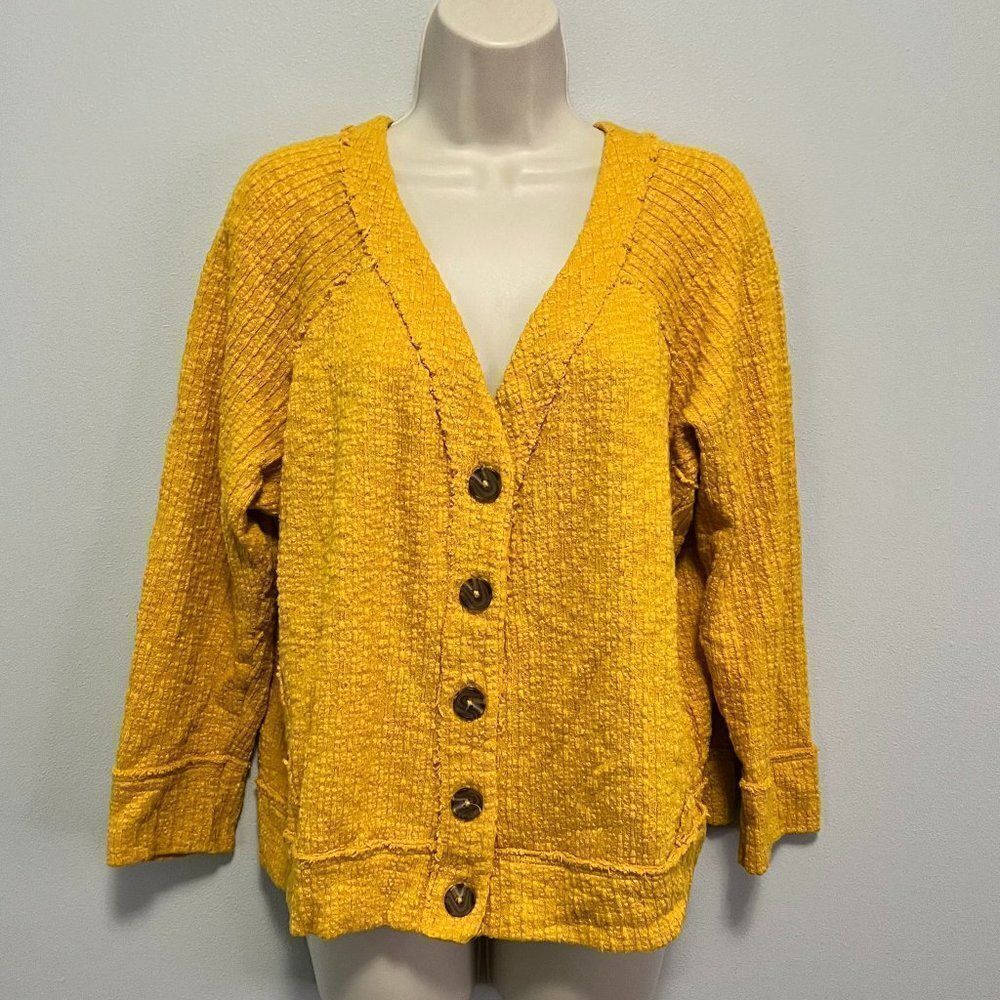 Two by Vince Camuto Mustard Yellow Textured Cardigan Sweater Size XL